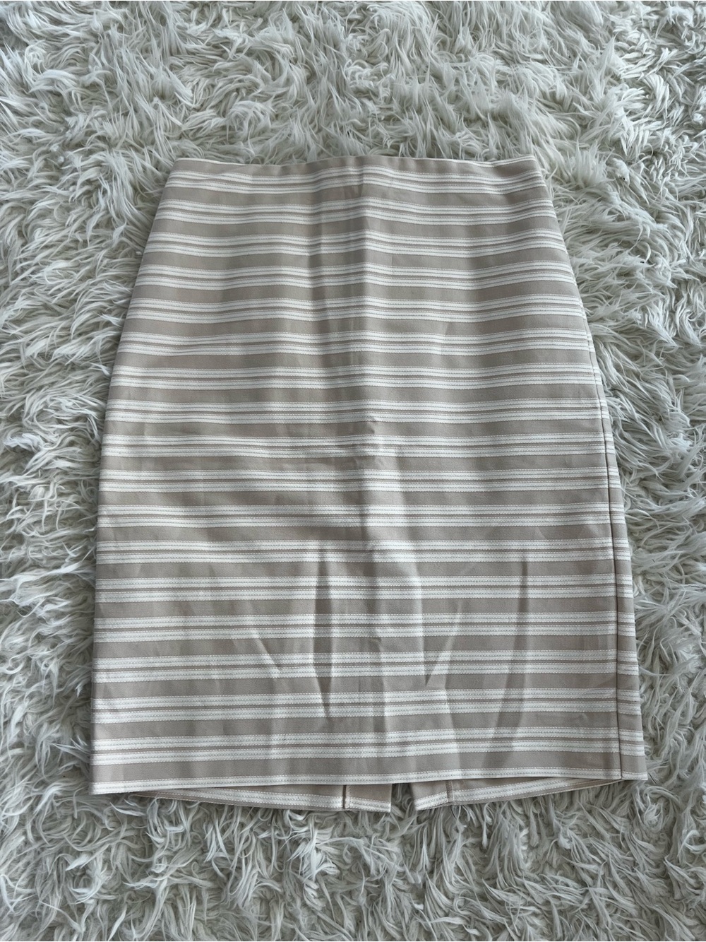 Ann Taylor Beige and White Striped Pencil Skirt